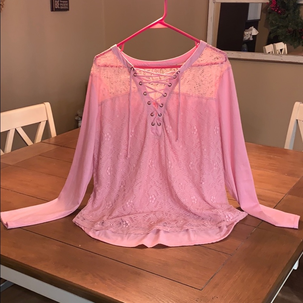 3/$12 - NWT Pink Lacey Long-sleeve Shirt